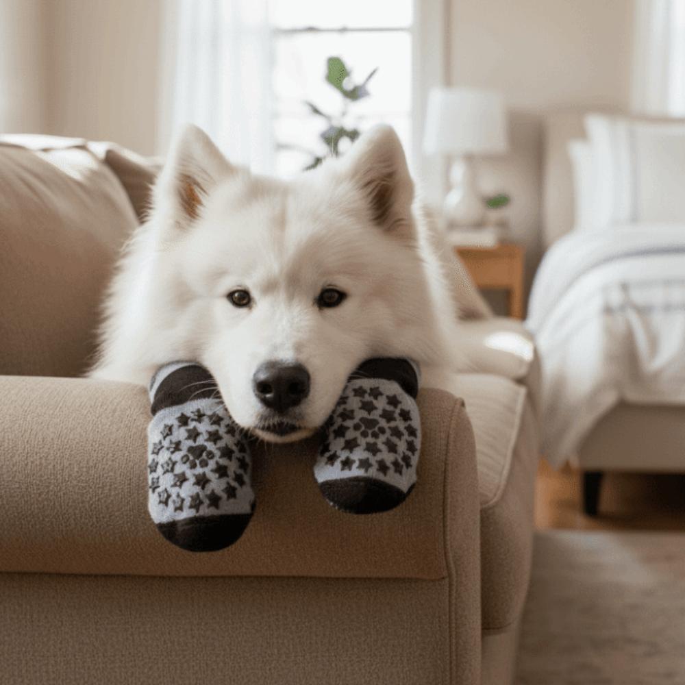 4pcs/set Anti-Scratch Anti-Slip Dog Socks Waterproof Dog Boots Dog Shoes  Prevent Licking Paws