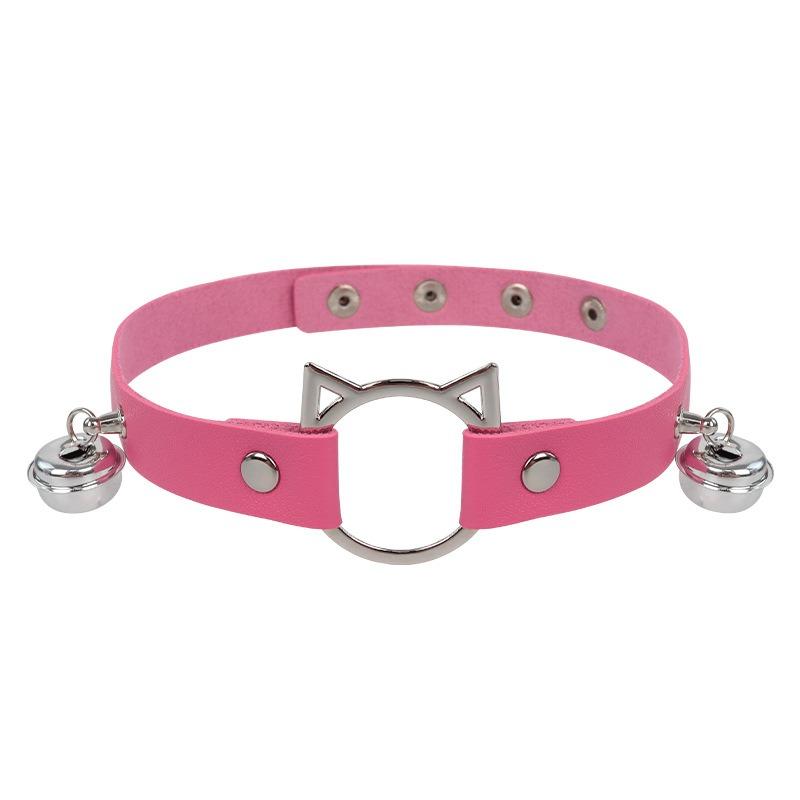 European and American personality cat head leather collar neck strap, Harajuku PU punk bell necklace jewelry performance collarbone chain