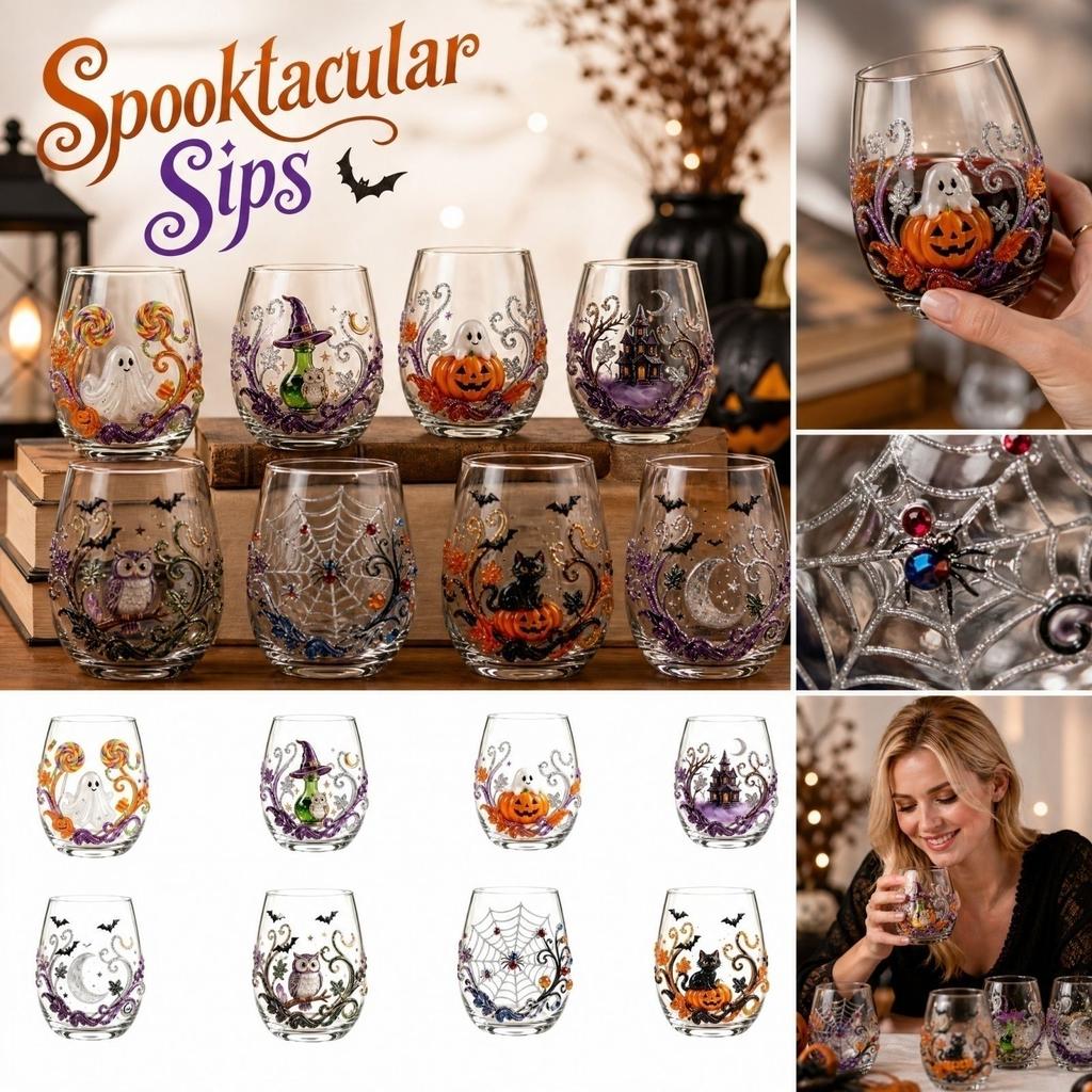 Halloween Printed Glass Tumblers with and Pumpkin Design, 15 oz