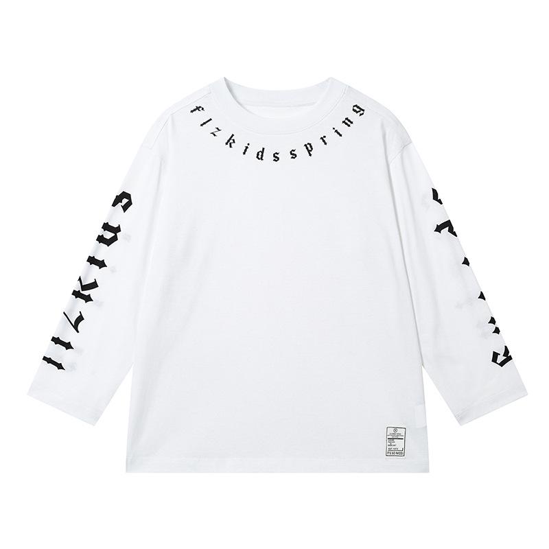 FULONGZAI 2025 Spring Korean Letter T-Shirt for Kids: Unisex, Medium to Large Sizes