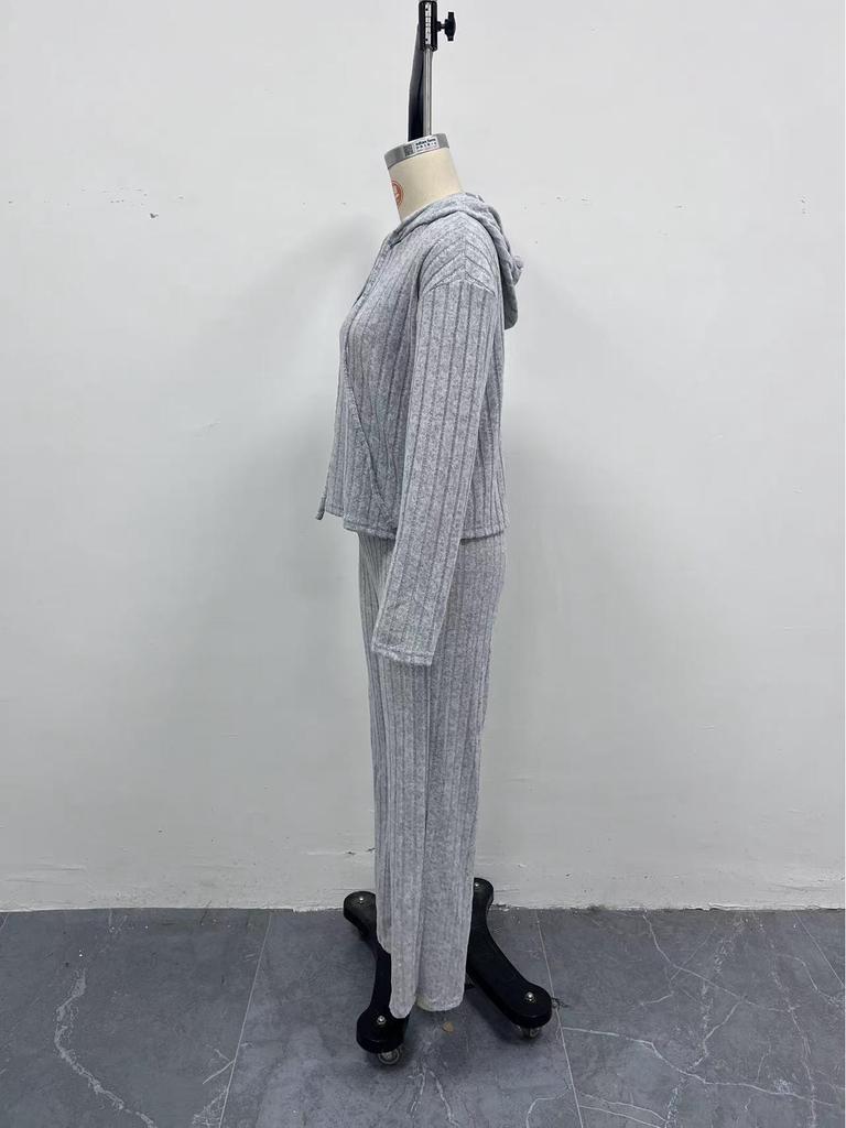 2026 European & American Women's Casual Knit Stripe Hoodie Set