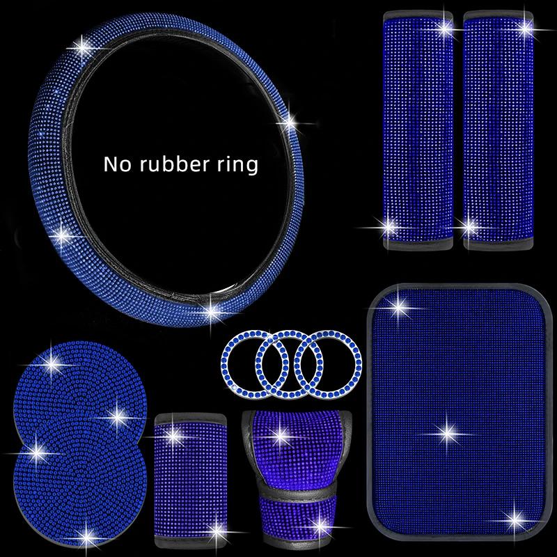 Car Accessories Set 11Pcs Women Bling Fit Steering Cover Gear Shift Pull Cover Armrest Shoulder Pad Coasters Start Stop Stickers