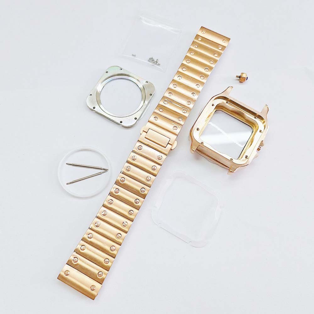 38mm Plating Square Watch Case Mineral Glass Stainless Steel Strap Watches Accessories for NH35 NH36 4R Movement