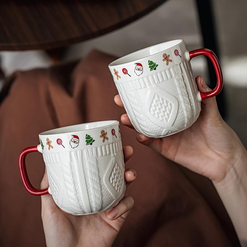 380ml Christmas Sweater Ceramic Mug with Festive Holiday Icons – Red Handle Coffee & Tea Cup Gift for Winter and Xmas
