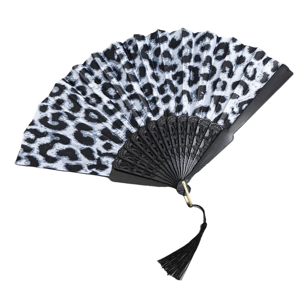 Collapsible Leopard Print Fan Tassel Cloth Fan Fashion Folding Fan Party Gift Blue Leopard