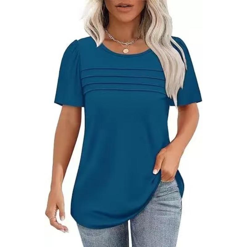 BITCED Women's Fashion Casual Solid Color Print Short Sleeve O-Neck Blouses & Shirts International Design