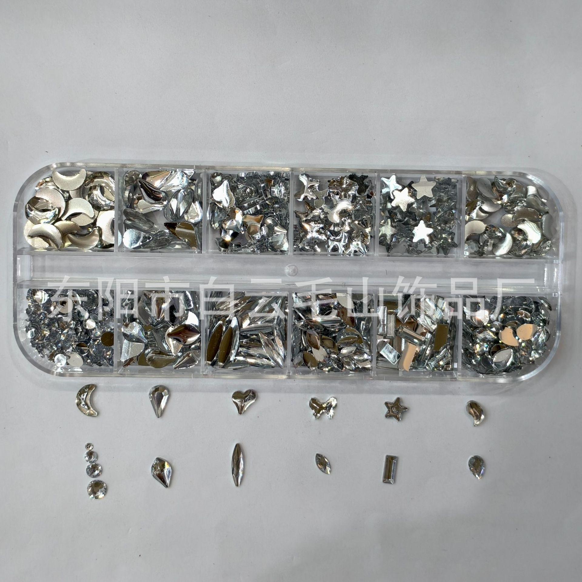 12-Grid Mixed Nail Art Rhinestone Set: DIY Resin Irregular Flat Back Decorations 12 Grids