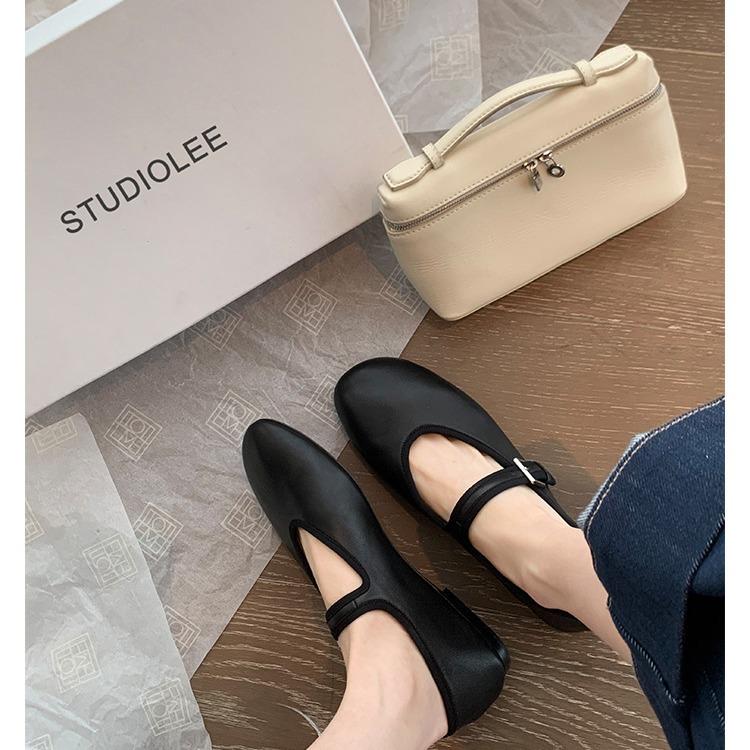 Seconds Hair~ Grape Mother, Well-behaved Round Head, Leather Soft Surface, Minimalist Word with Shallow Mouth Girl Mary Jane Single Shoes