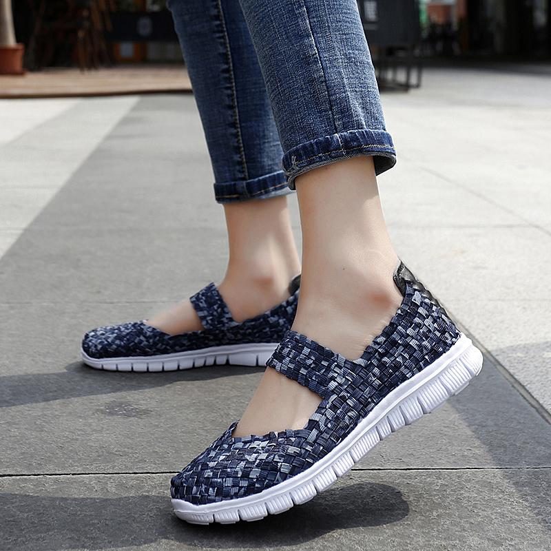 Summer Mary Janes Women Sandals Beach Lazy Shoes White Blue Casual Weave Soft Slip On Walking Color Sandals Large Size