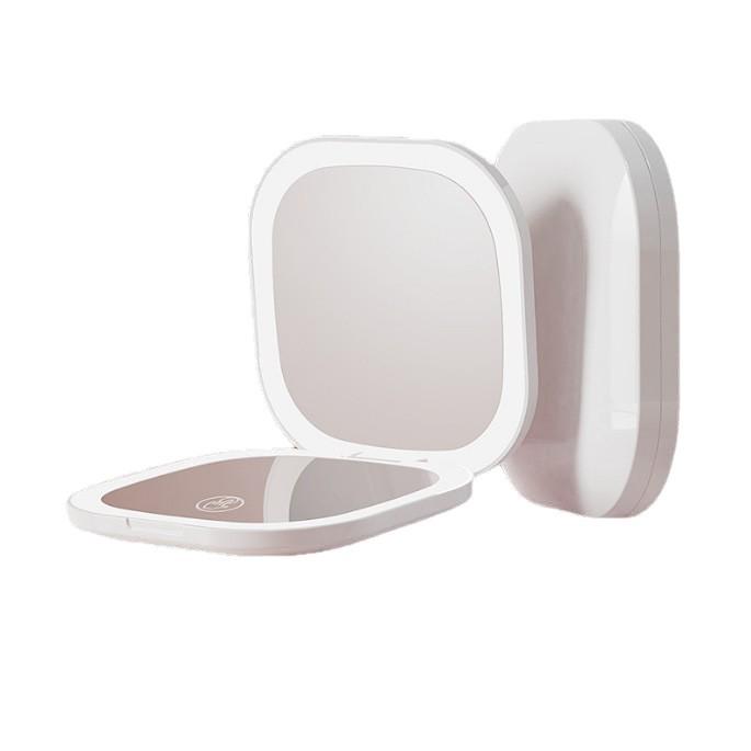 Compact Rechargeable Cosmetic Bag with LED and Foldable Handheld Makeup Mirror for Female Students