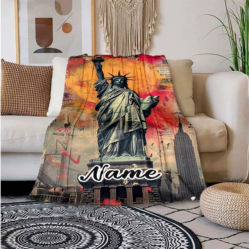 Statue Of Liberty Customize Your Name Outdoor Blanket Used For Chair Office Sofa Bed Camping Soft And Warm Giving Friends And Relatives Birthday