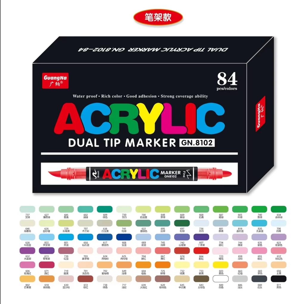 GUANGNA 168-12 Colors Acrylic Marker Pen for Rock Painting Brush Tip Paint Marker Christmas Markers Waterproof Art Supplies