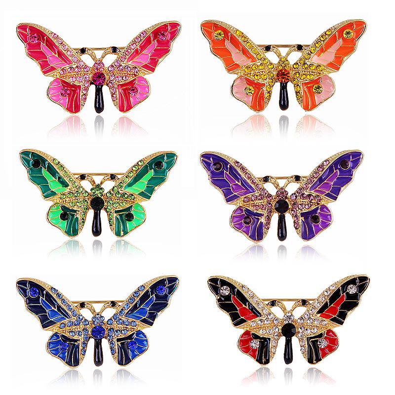 Lanhao Fashion Butterfly Brooch - Colorful Alloy with Diamonds, Women's Versatile Accessory