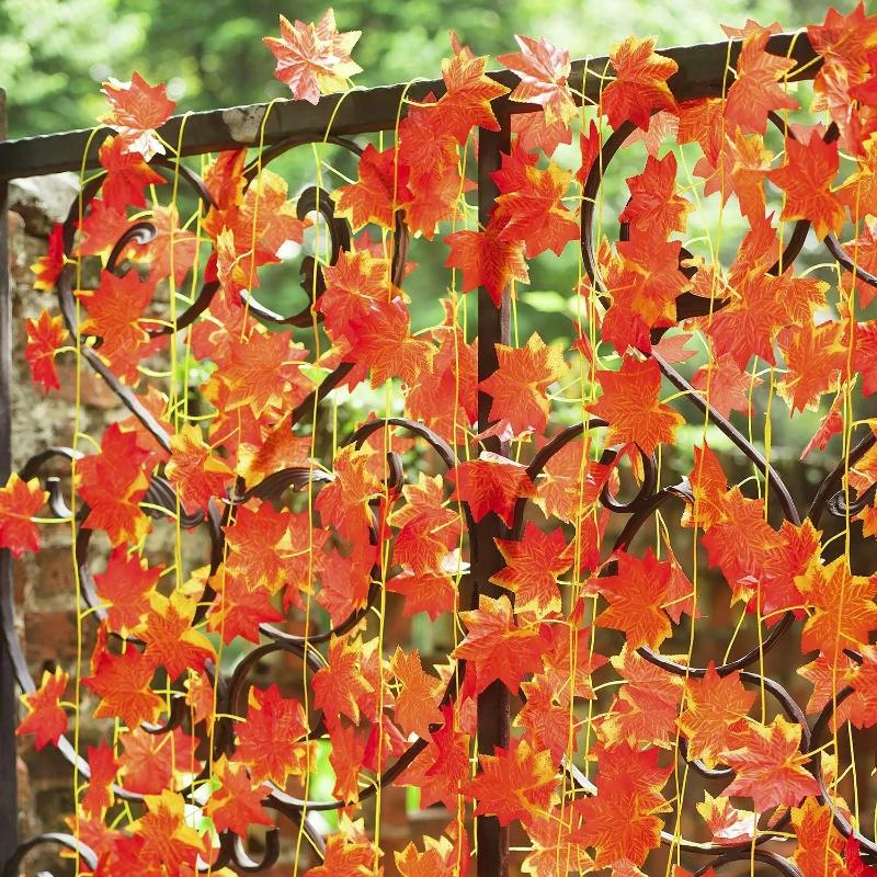 230cm Artificial Maple Leaves Garland Fall Leaf Hanging Vine Plants Autumn Fake Maple Foliage Christmas Thanksgiving Decoration