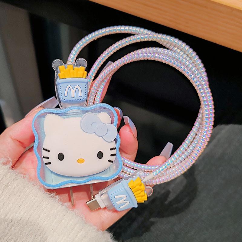 Hello Kitty Ochranný kryt na nabíjecí a datový kabel pro Apple iPhone 18/20W nabíjecí chránič proti zlomení, sada navíječů datového kabelu