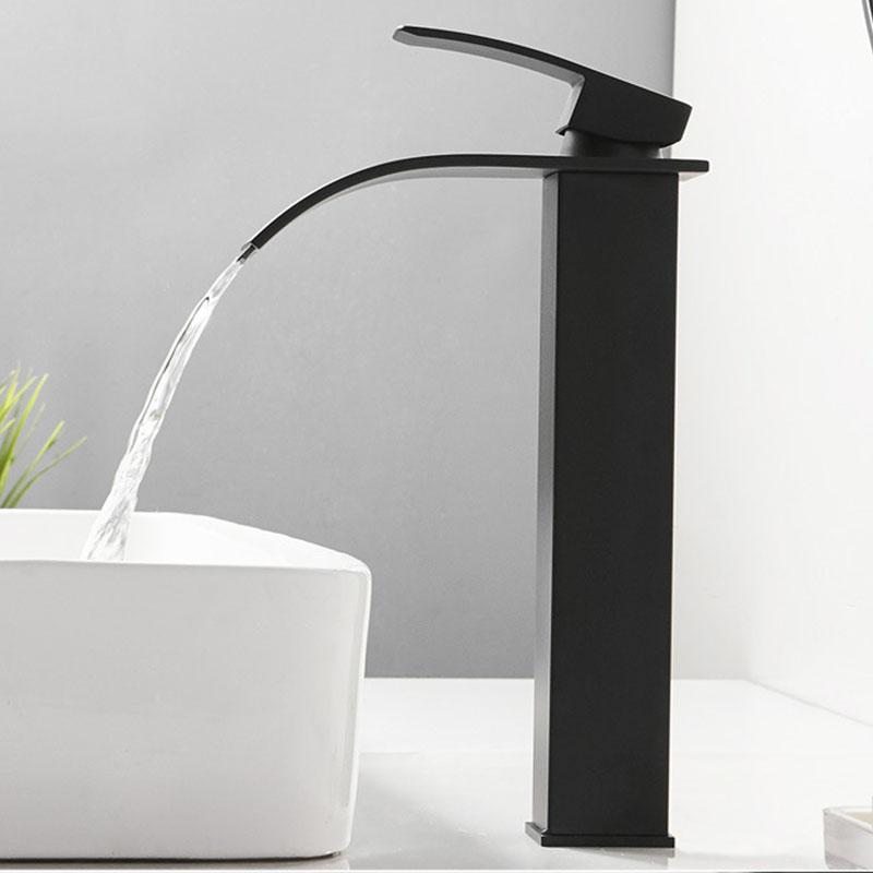 Black Stainless Steel Basin Faucet Waterfall High Style Wash And Cold Mixer Faucets Sink Faucets Countertop Installation