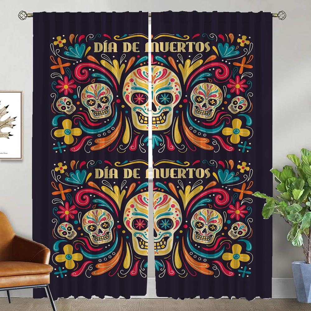 Curtains for Living Room Curtain Day of Death Halloween Decoration Tulle for Bedroom Home Interior Curtains 2 Pieces Shades