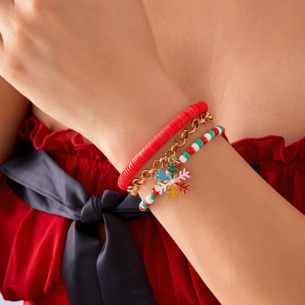 New Snowflake & Christmas Tree Beaded Bracelet - Festive Polymer Clay Jewelry