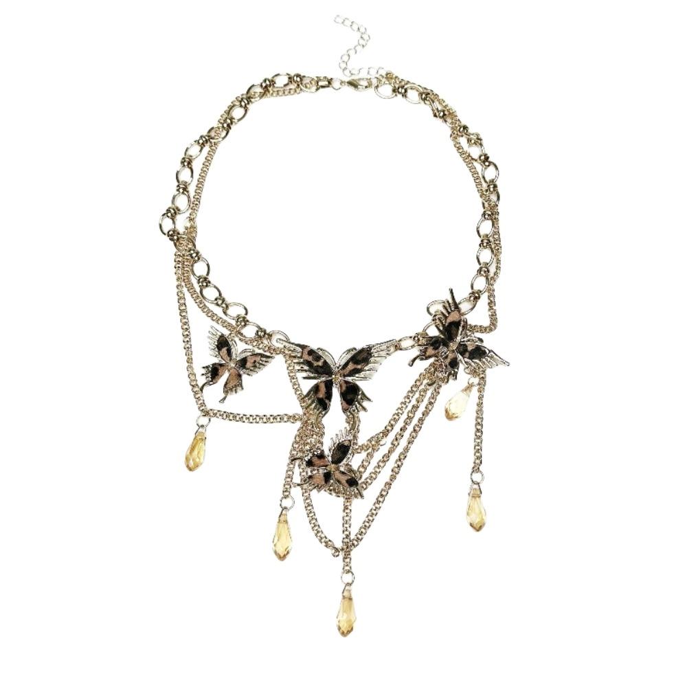 

Sweet Butterfly Necklace Hollow Out Y2K Metal Necklace Adjustable Rhinestone Necklace Party Butterfly