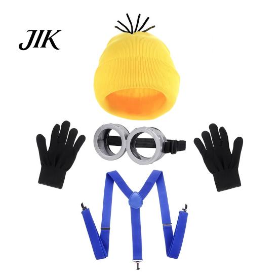 Funny Photo Booth Props Knit Hat Costume Set, Retro Round Glasses Suspenders Gloves, Halloween Party Stage Performance Kit Cosplay Accessories