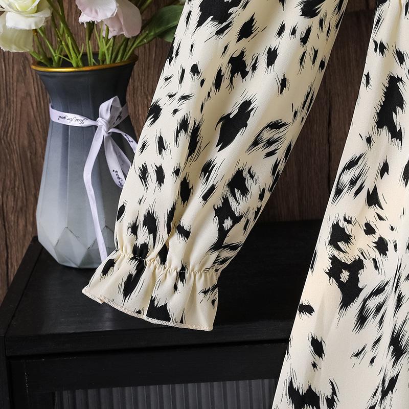 Girls Dress Children's Clothing Autumn New French Elegant Printed Long Sleeve Waist Princess Dress