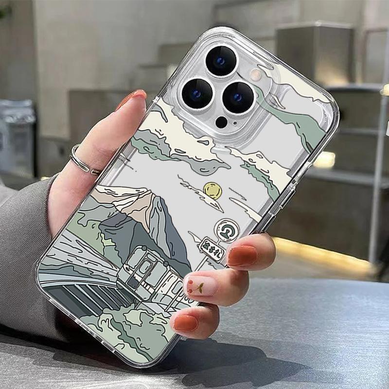 Anime Style Mountain Pattern Case For iPhone 17 Pro Max Coque iPhone 16 15 14 13 12 Pro Max 11 Clear TPU Silicone Soft Cover