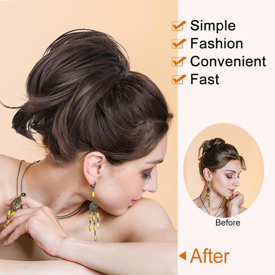 Synthetic Half-tie Hair Bun Messy Dragon Beard Meatball Head Bun Low Claw Chignon Wrap Around for Women Hairtail Extension