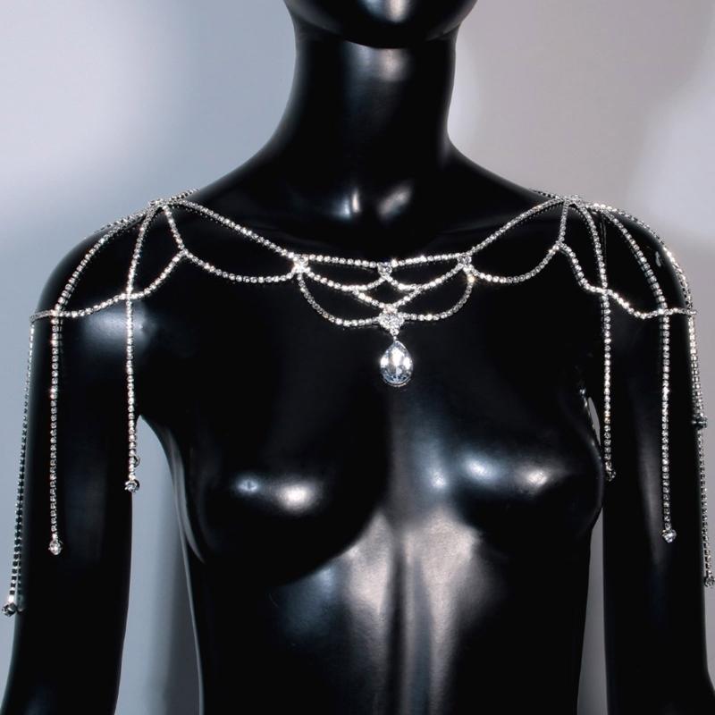 Stylish Alloy Rhinestones Shoulder Necklace Sturdy Fringe Design Perfect For Casual Evening Outfits