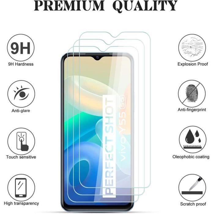 3 x Verre Trempé pour Vivo Y55 5G Protection d'écran Transparent