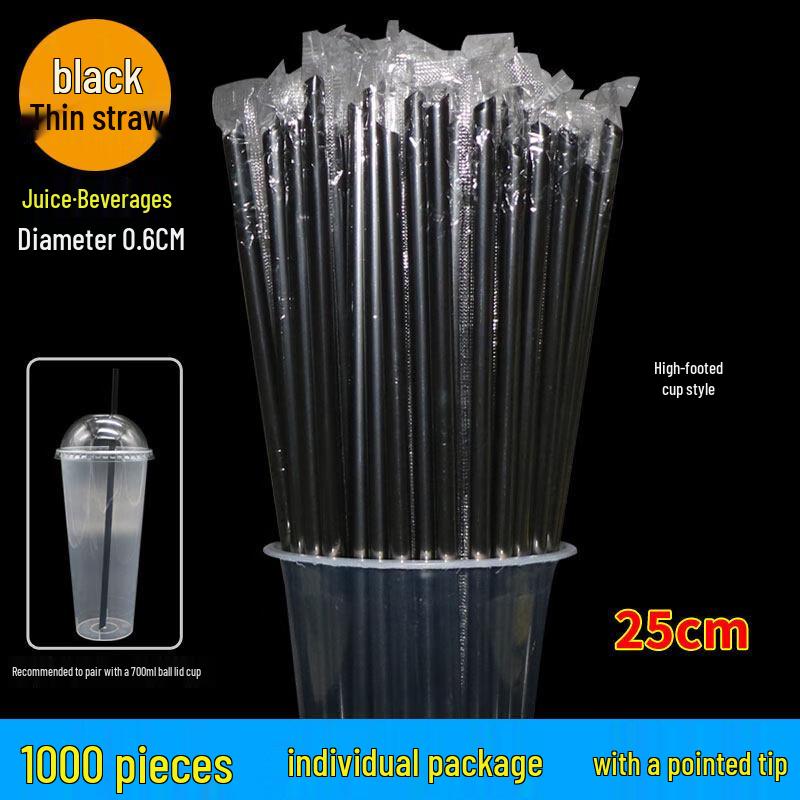 Ruhan Black Disposable Heat-Resistant Thin Drinking Straws, 25cm