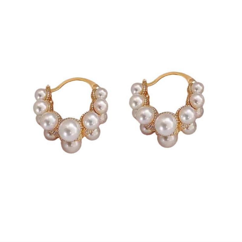 Micro Inlaid Pearl Hoop Earrings French Style Niche Luxury Delicate Jewelry For Women