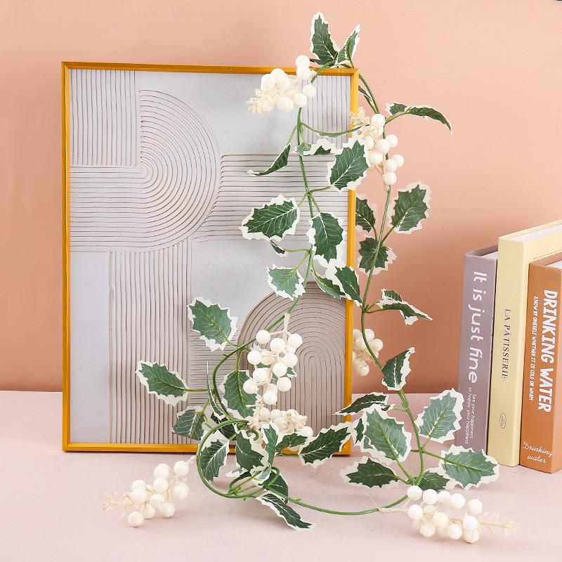 Christmas Garland Wall Hanging With Glittered Leaves And Berries For Holiday Home Decor