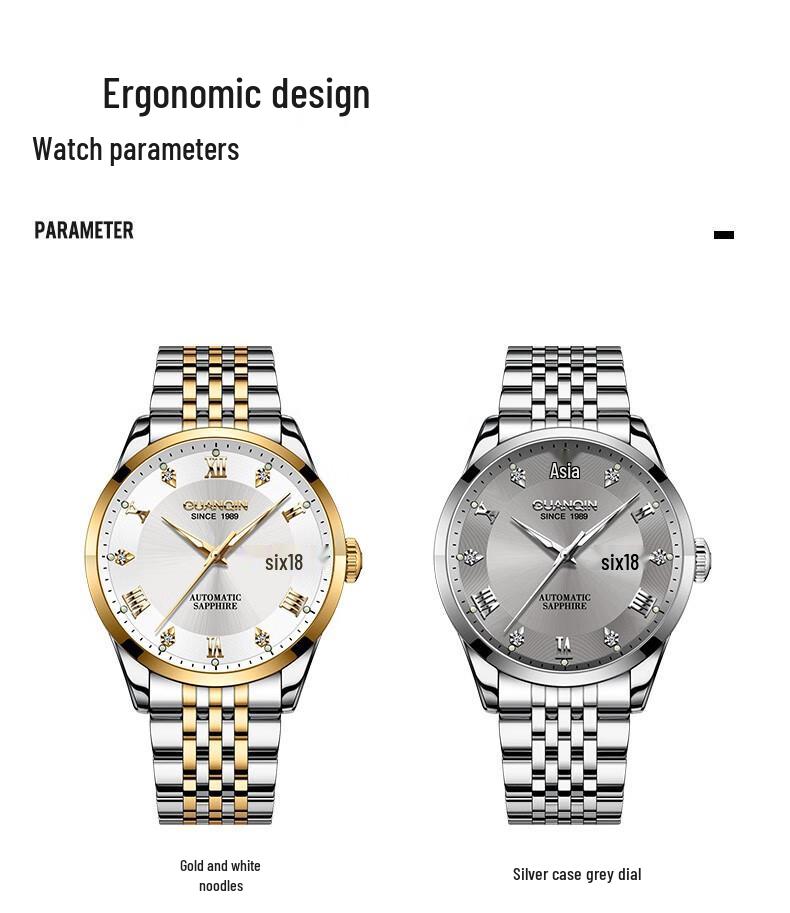 Guanqin Men's Luxury Automatic Waterproof Stainless Steel Watch