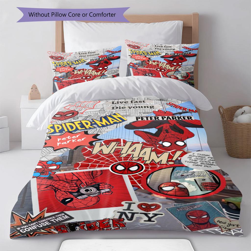 Spider-Man Superhero Series Bedroom Three-Piece Duvet Cover Bedding Set (1*Duvet Cover + 2*Pillowcase, Without Core)