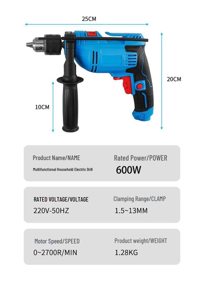 Multifunctional Electric Impact Drill with Pistol Grip - 220V Handheld Drill & Screwdriver for Household Use