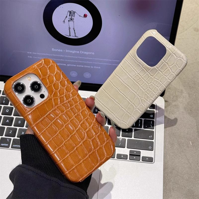 Suitable for Apple 16promax Phone Case, Crocodile Pattern IPhone15 Creative 14pm Shockproof 13 Men's and 12 Women's Leather Cases