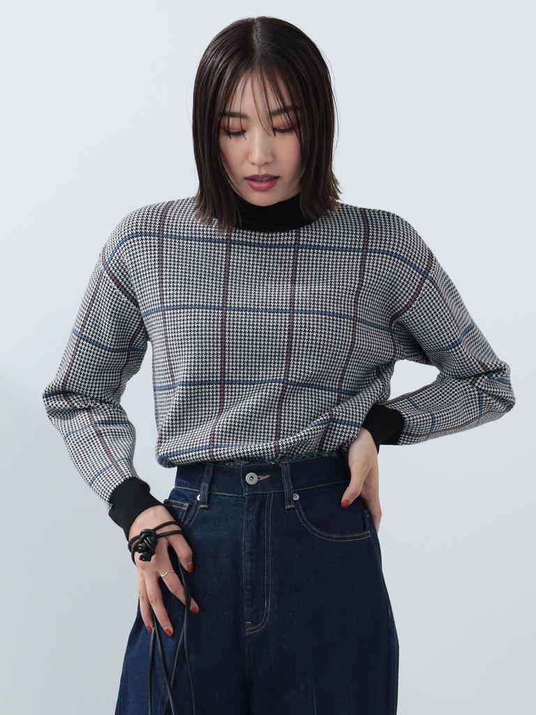 Knit High Neck Check Knit Pullover BEIGE ONE SIZE [Beams Heart] L/S Women's