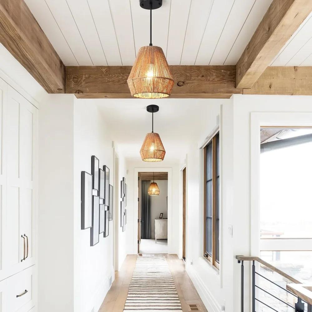 Boho Pendant Light Boho Vintage Household Light Fixture Ceiling Chandelier for Bedside Dining Table Library Light Lampshade E27