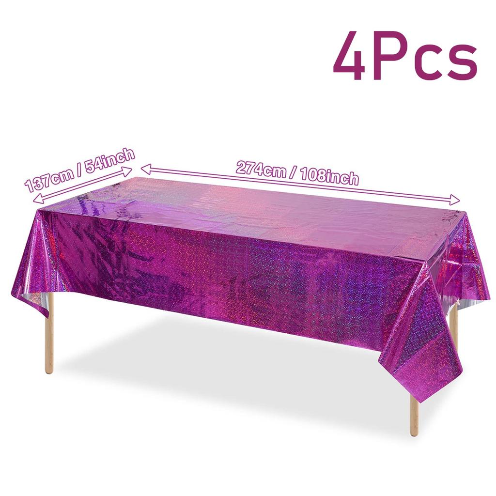 4pcs Aluminum Foil Tablecloths Shiny Rainbow Black Rectangle Tablecloth Dining Table Cover for Wedding Party Banquet Decoration