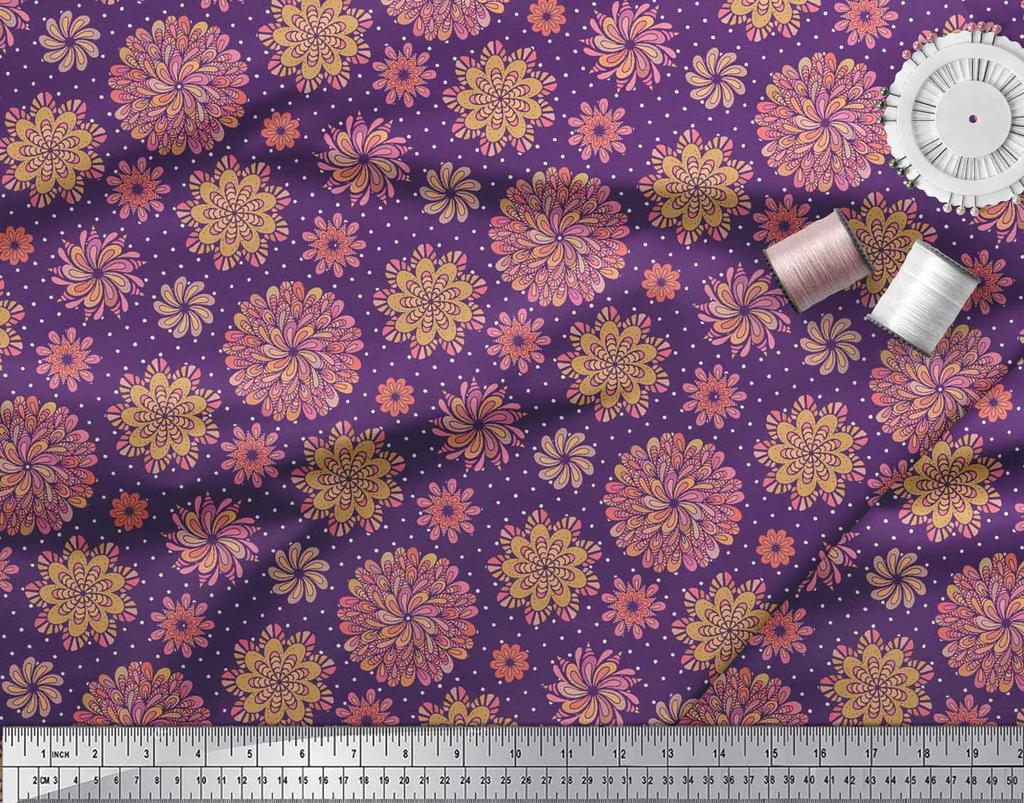 Soimoi Zelená japonská krepová saténová látka vícebarevný puntíkovaný mandala potisk látka na metr 42 palců