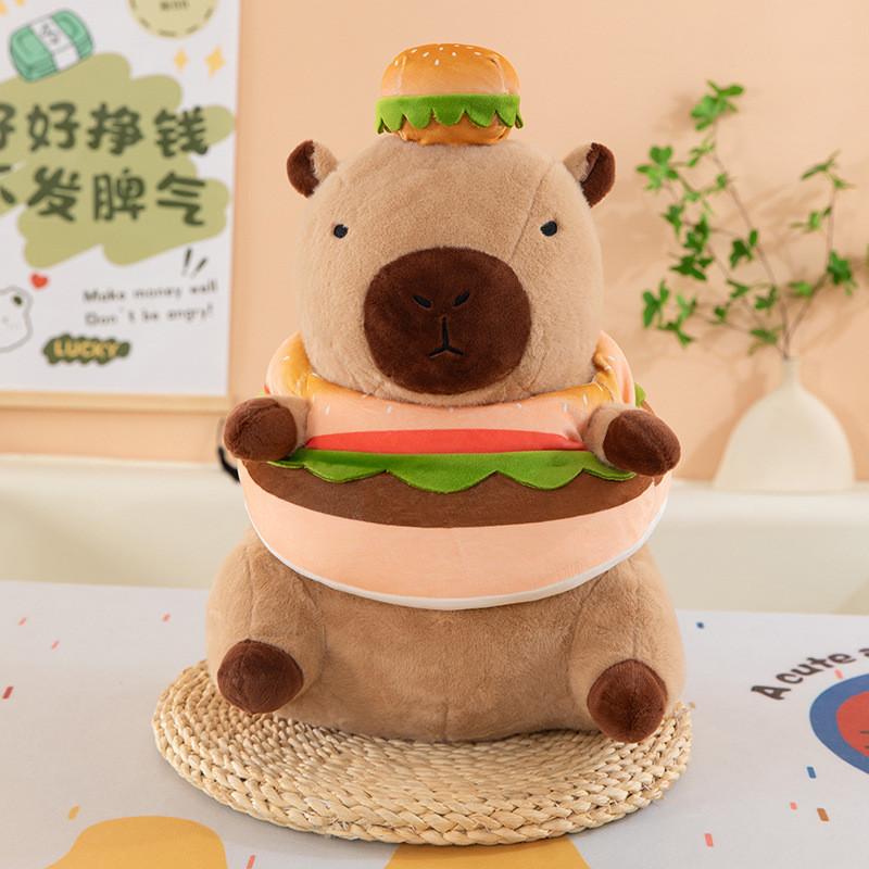 Cartoon Hamburger Capybara Plush Toy With Short Pile Velvet For Kids Birthday Gift
