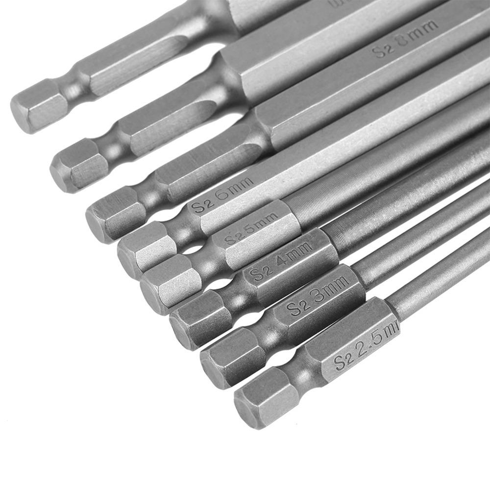 8 Pcs 1/4 Inch Hex Shank Hex Head Allen Wrench Bit Set 100mm Length S2 Steel Metric Screwdriver Bits 2.5/3/4/5/6/8/10/12mm