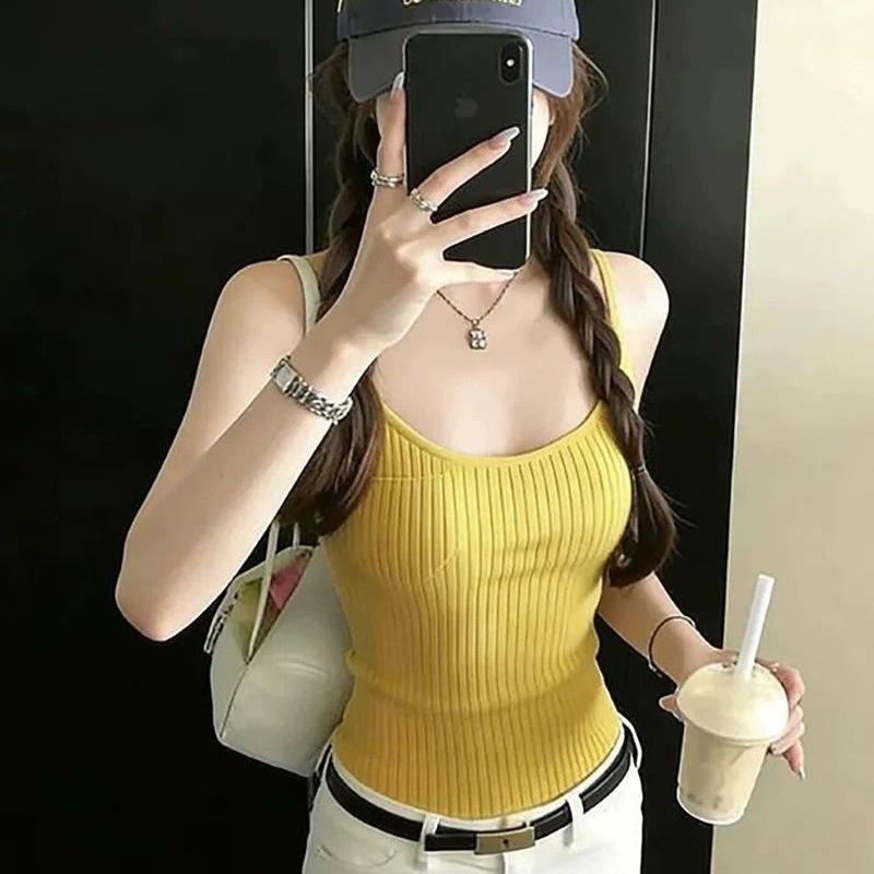 Pure desire sexy pocket decorative suspenders knitted vest summer waist thin chic fashion commuter versatile top
