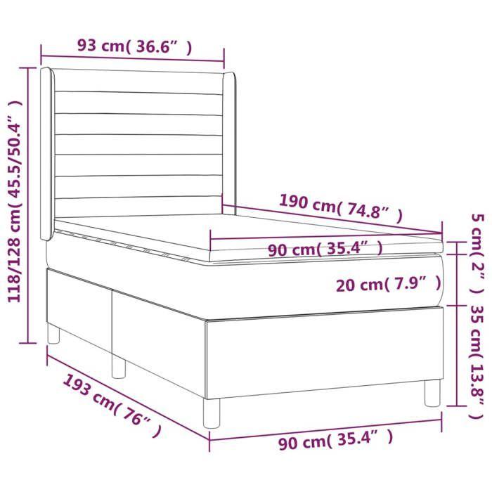 VidaXL Sommier à Lattes de Lit avec Matelas et LED, Lit Rembourré, Lit Simple, Lit Adulte de Chambre à Coucher Intérieur, 3138357
