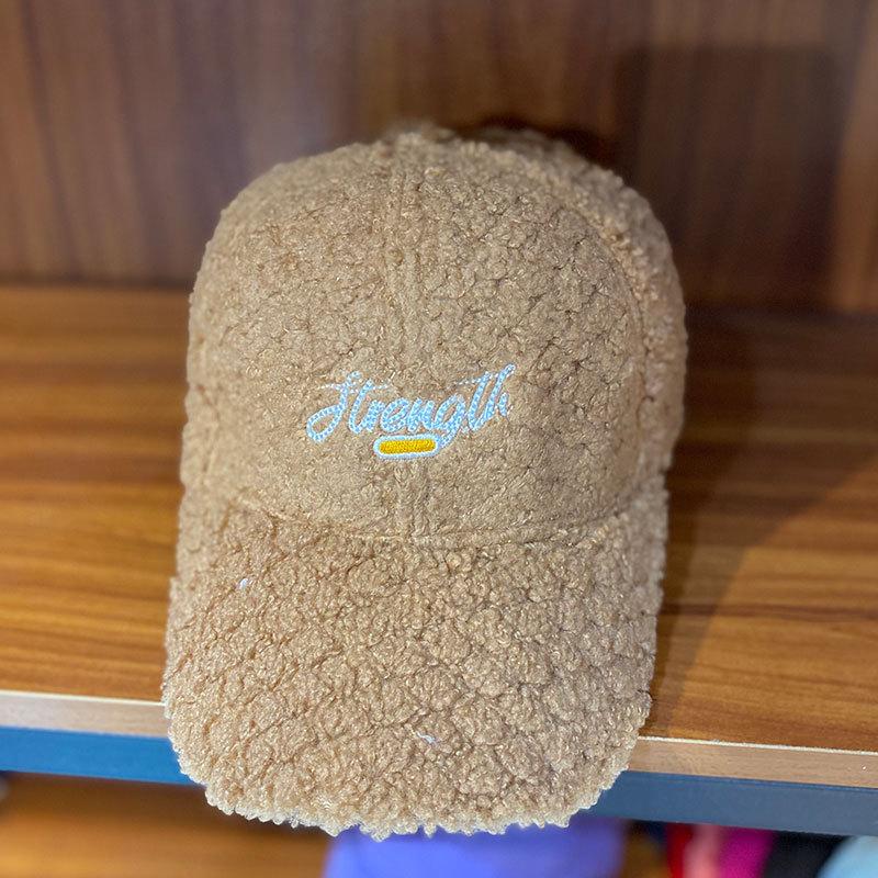 

New Korean Style Baseball Cap Ins Showing Face Omni Match Warm Letter Embroidered Plush Hard Top Baseball Cap Adjustable