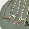 Delicate Beaded Choker Necklace with Bowknot Pendant Stylish Collar Necklaces Adjustable Chain  for Women and Girls
