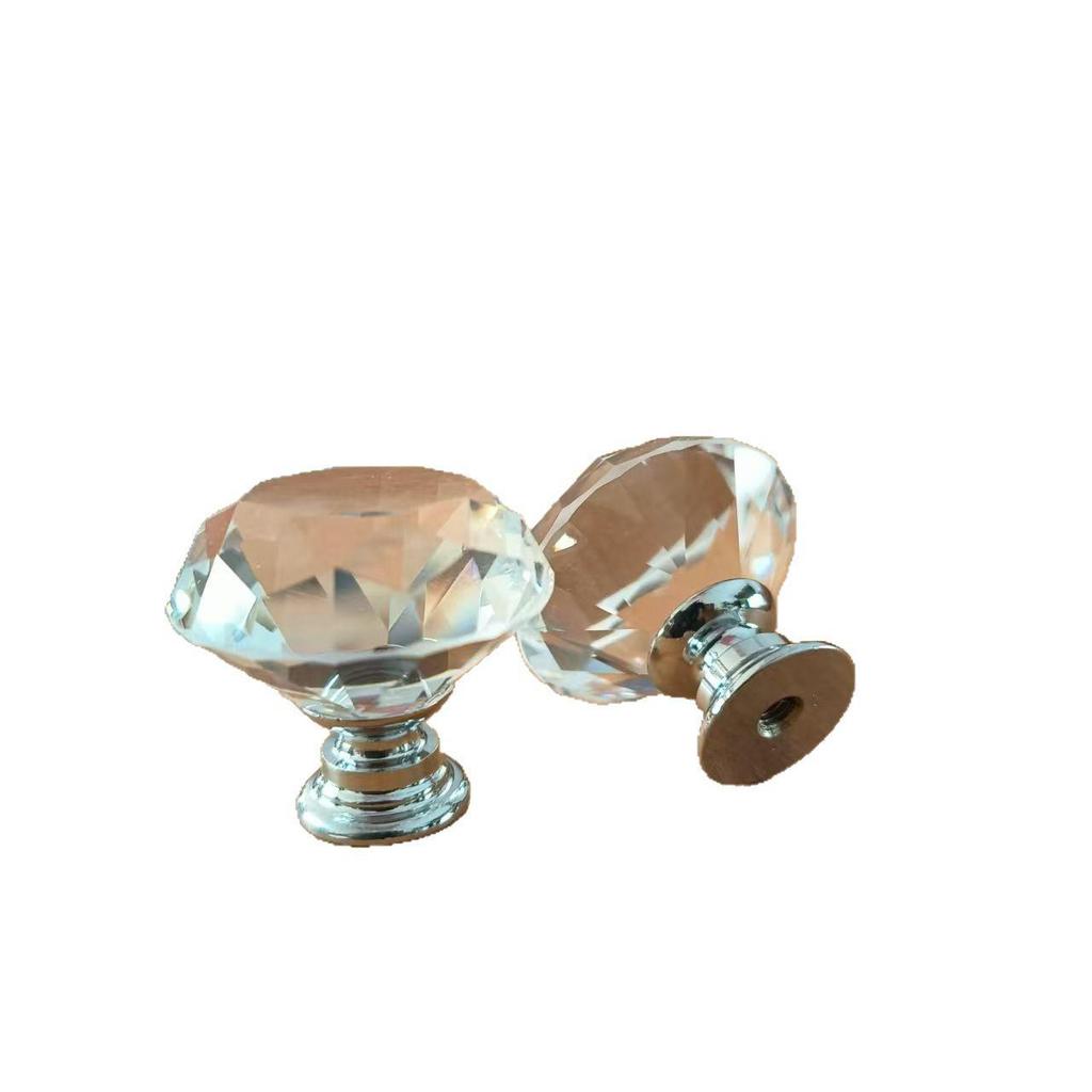 Light Luxury Crystal Glass Diamond-Shaped Cabinet Drawer Handle, Single Hole, 30MM Diameter