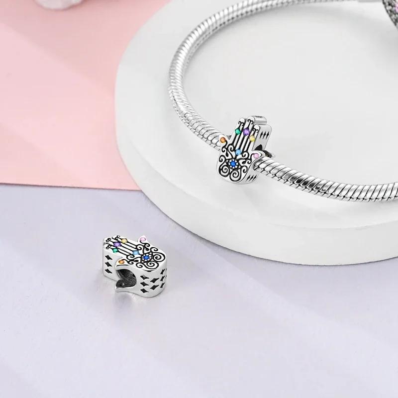 Authentic Charm Bead Charms copper Colorful Retro Patterned Palms Bead Charms Compatible With Charm Bead Charms Plata Bracelets for Women Jewellery Ma