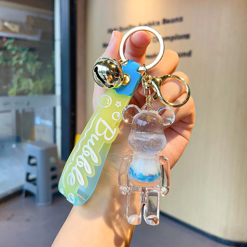 Delightful Acrylic Bear Keychain Flowing Sand Design Cute Gift For All Occasions