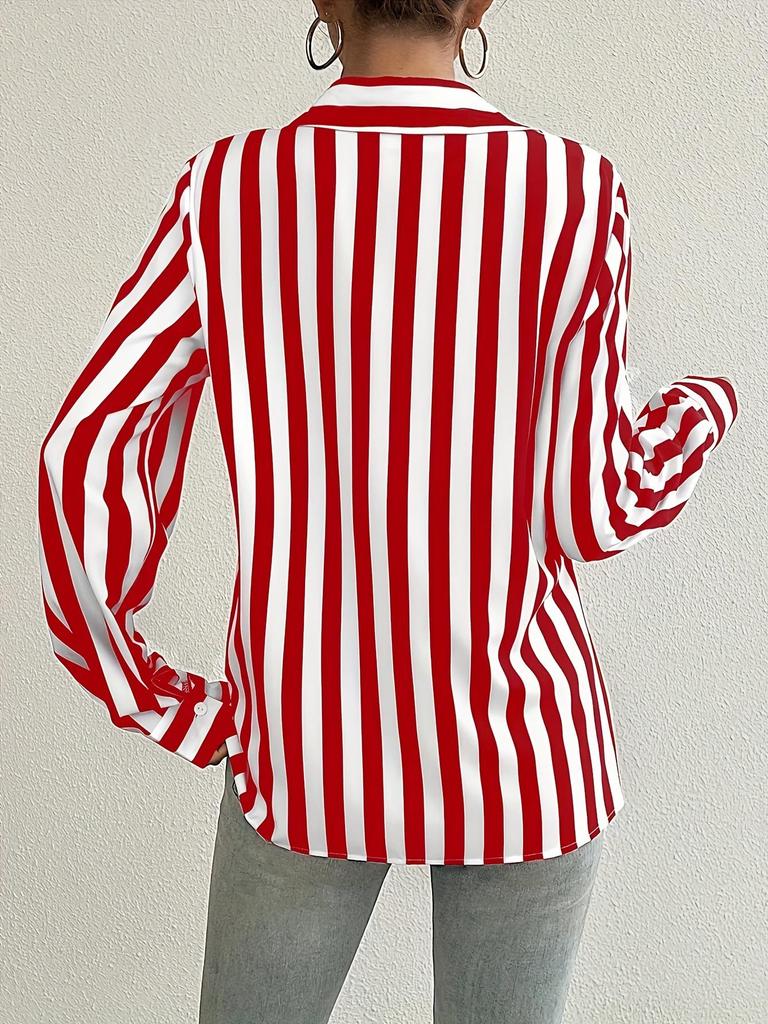 Striped Button-Front Women's Shirt: Loose, Slim-Fit, Retro, Versatile Top